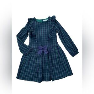 Hope & Henry Size 10 Navy and Green Tartan Plaid Ruffle Christmas Holiday Dress